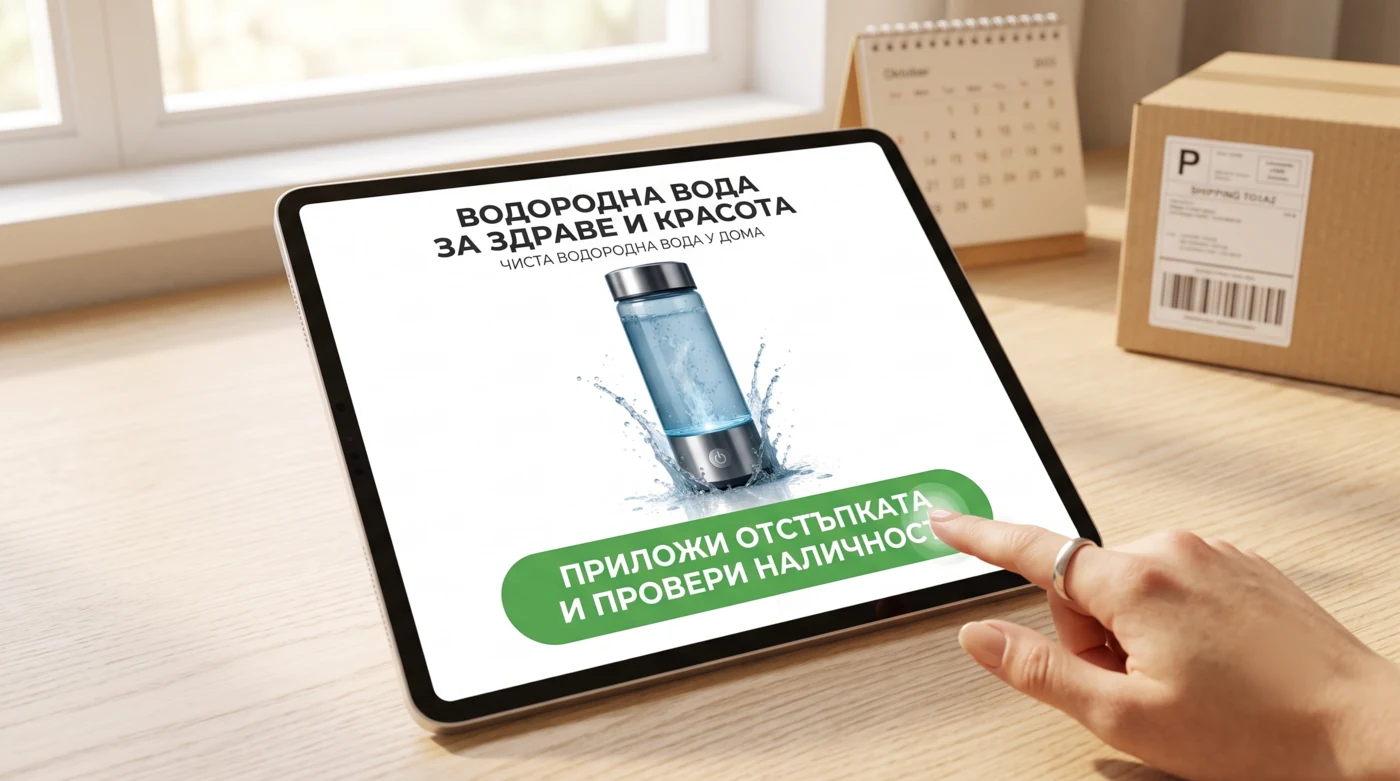 Таблет с отворена страница за поръчка на Rila Hydrogen